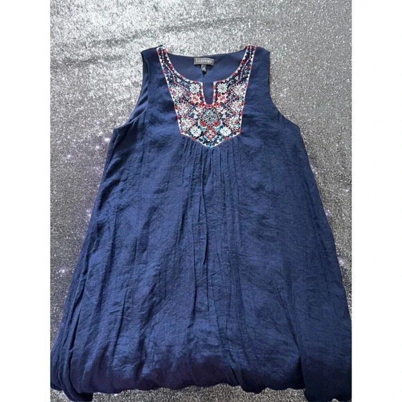 Luxology Dress 10 Embroidered Beaded Red White Blue Sleeveless Patriotic Gauzy - Picture 1 of 6